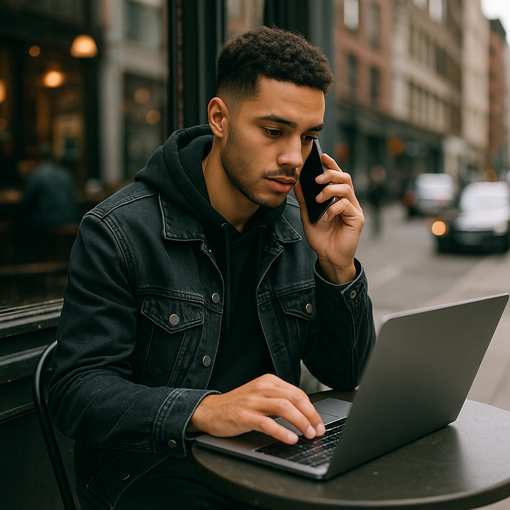 Mann am Mobilen arbeiten